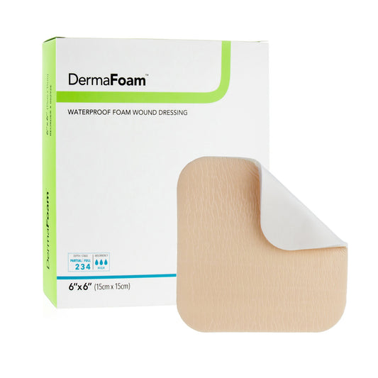 Foam Dressing DermaFoam® 6 X 6 Inch Without Border Waterproof Backing Nonadhesive Square Sterile - 00292E