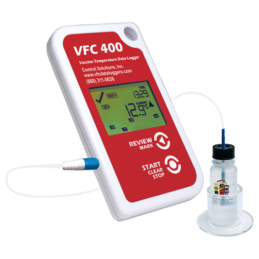 Refrigerator / Freezer Vaccine Data Logger with Alarm Kit LogTag VFC400® Fahrenheit / Celsius -40° to 210°F (-40° to 99°C) Glycol Bottle Probe Multiple Mounting Options Battery Operated VFC400-VMK-10