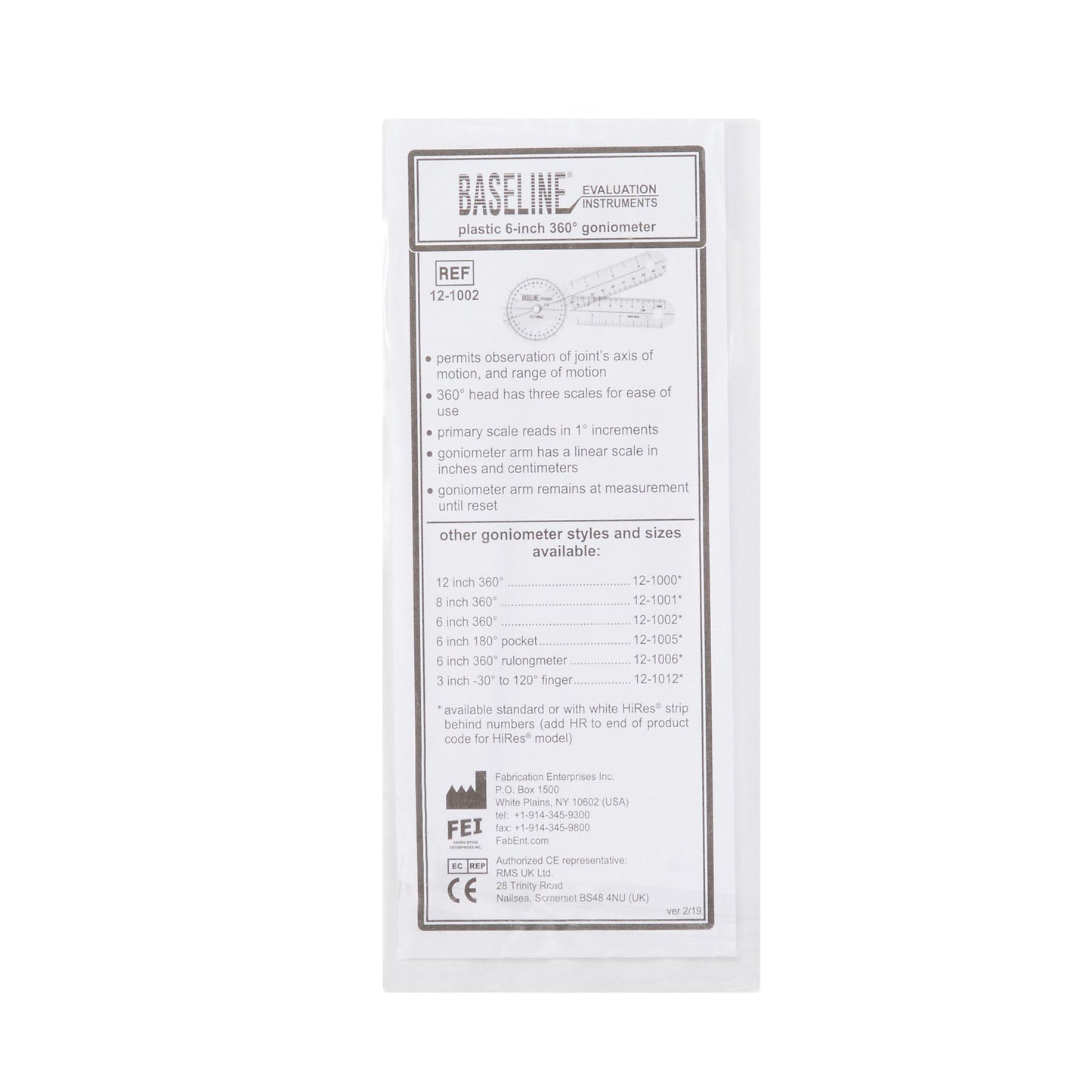 Baseline® 360° Head Plastic Goniometer, 6 Inch Arms 12-1002