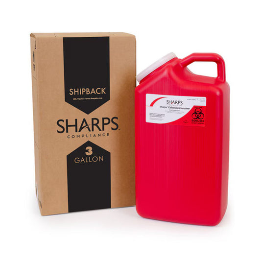 Mailback Sharps Container Sharps Recovery System™ Red Base 17 H X 6 W X 9 L Inch Vertical Entry 3 Gallon - 13000-008