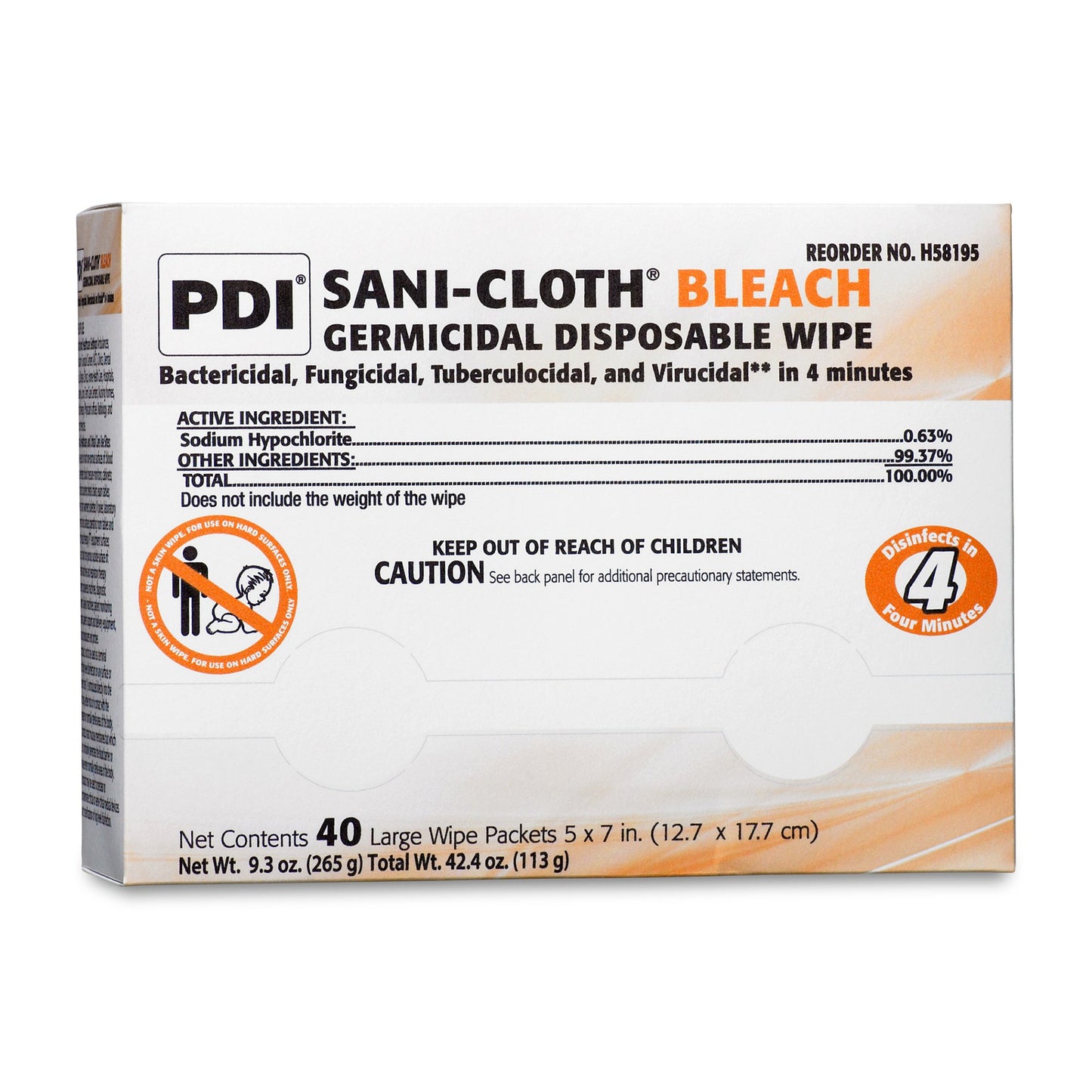 Sani-Cloth® Bleach Germicidal Large Disinfectant Wipes, 5 x 7 Inch H58195