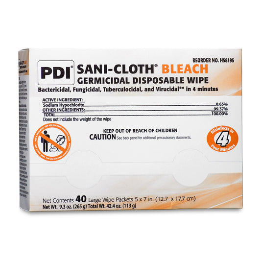 Sani-Cloth® Bleach Germicidal Large Disinfectant Wipes, 5 x 7 Inch H58195