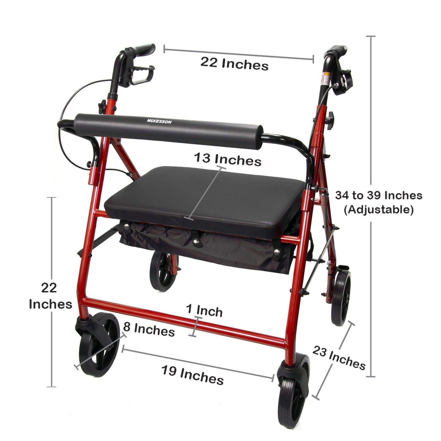 McKesson Bariatric Red Folding Steel Four-Wheel Rollator 146-10216RD-1