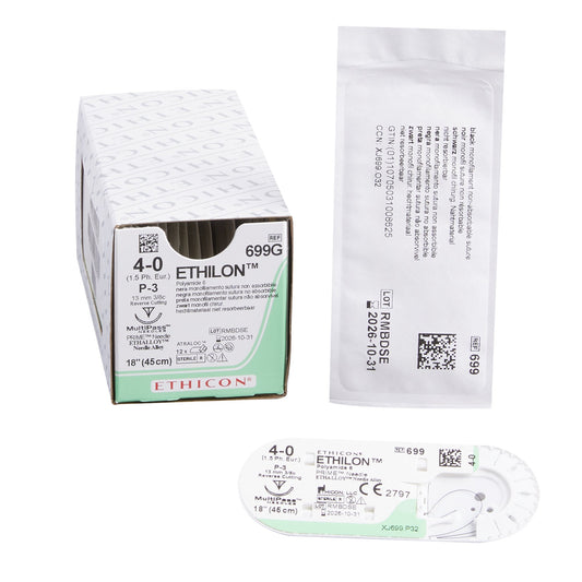 Nonabsorbable Suture with Needle Ethilon™ Nylon P-3 3/8 Circle Precision Reverse Cutting Needle Size 4-0 Monofilament - 699G