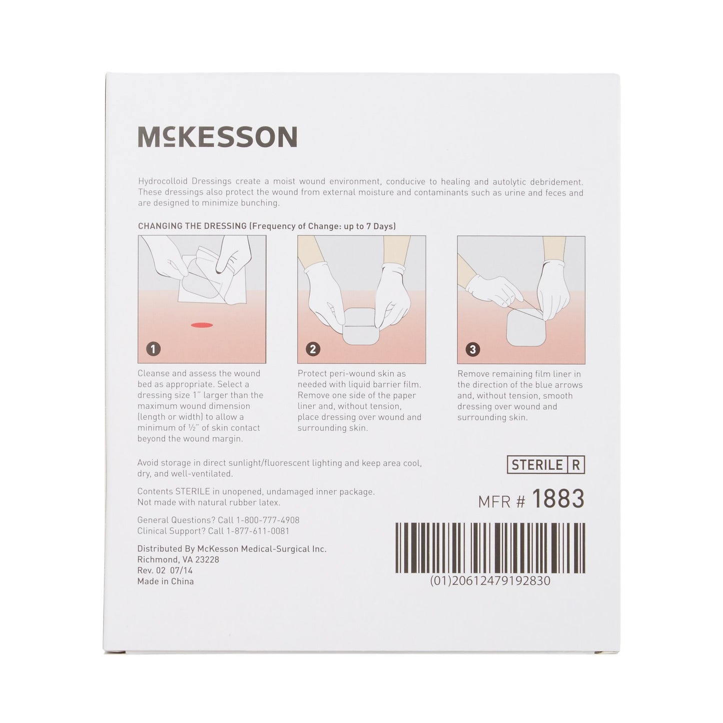 McKesson Hydrocolloid Dressing, 4 x 4 Inch 1883