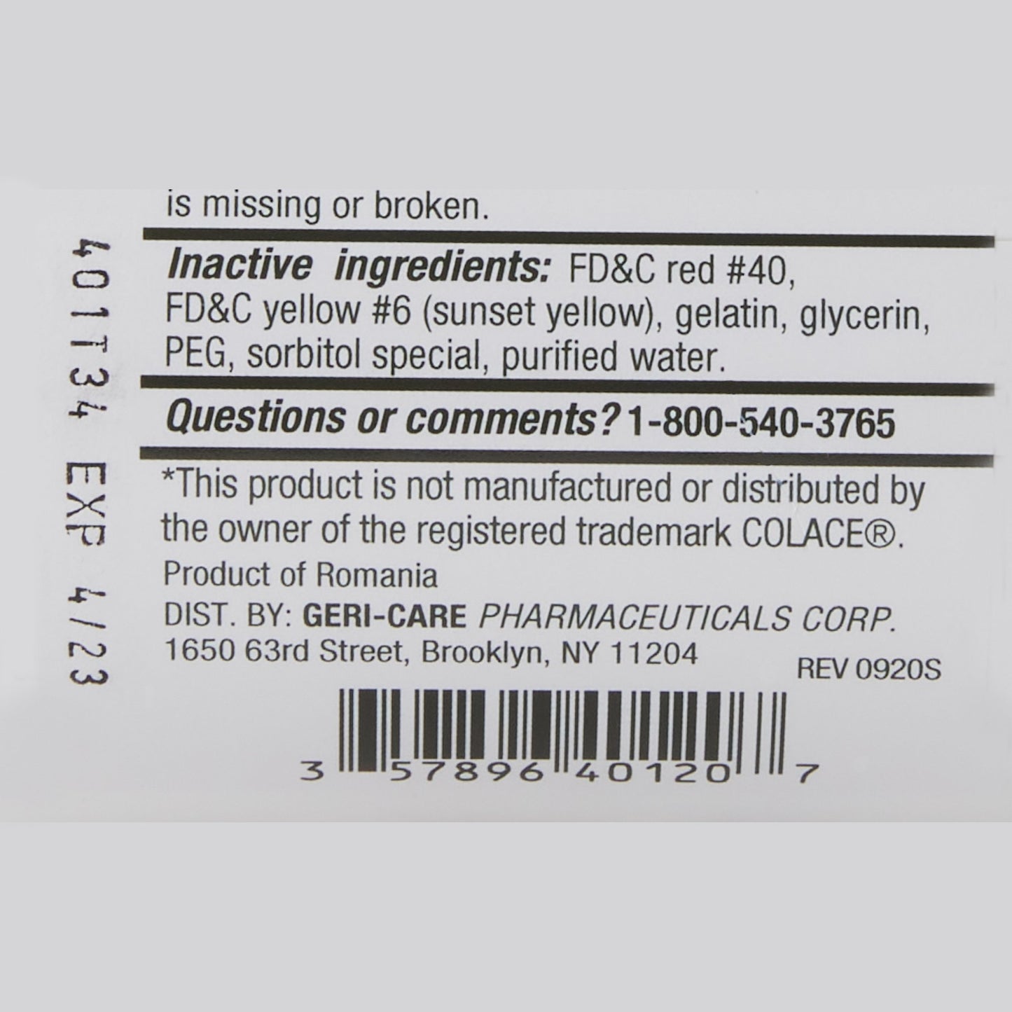Geri-Care® Docusate Sodium Stool Softener 401-20-GCP