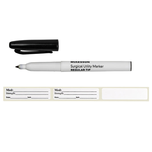 Medical Utility Marker with Labels McKesson Permanent Black Ink Sterile Full Size Regular Tip - 19-0741