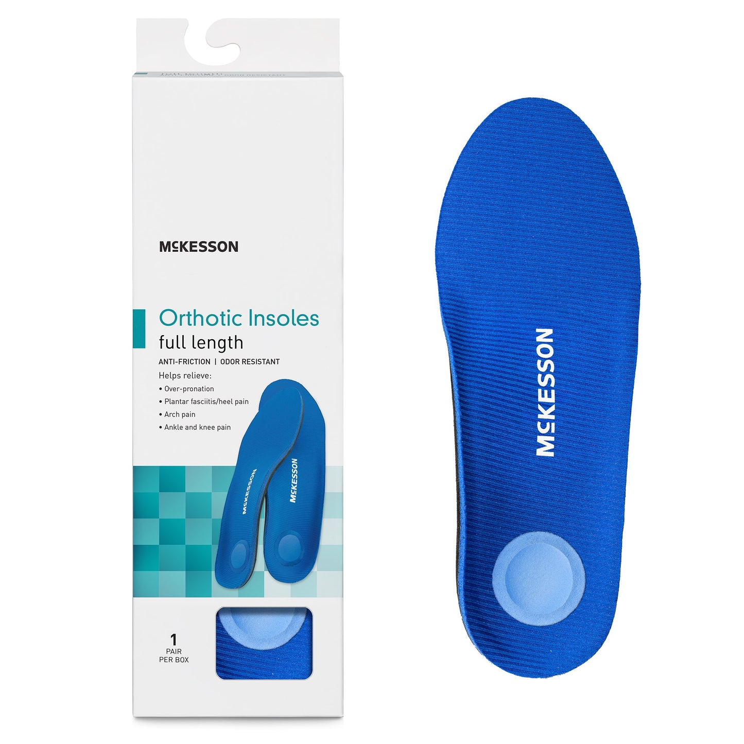 Orthotic Insoles McKesson Full Length EVA / Polyester / Polypropylene / Poron® Female 10 to 10-1/2 / Male 8 to 8-1/2 Black / Blue - 16-1005-01E
