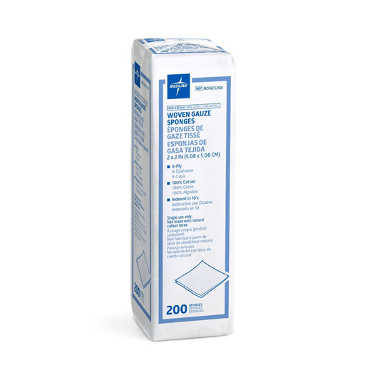 Gauze Sponge Medline 2 X 2 Inch 8-Ply NonSterile 200 per Pack - NON25208