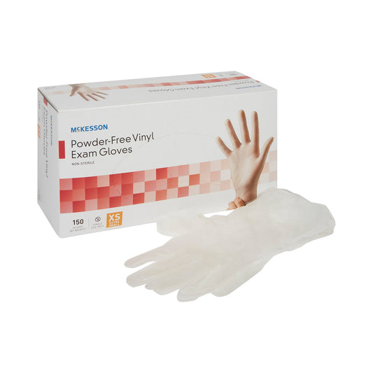 Exam Glove McKesson X-Small NonSterile Vinyl Standard Cuff Length Smooth Clear Not Rated - 14-132