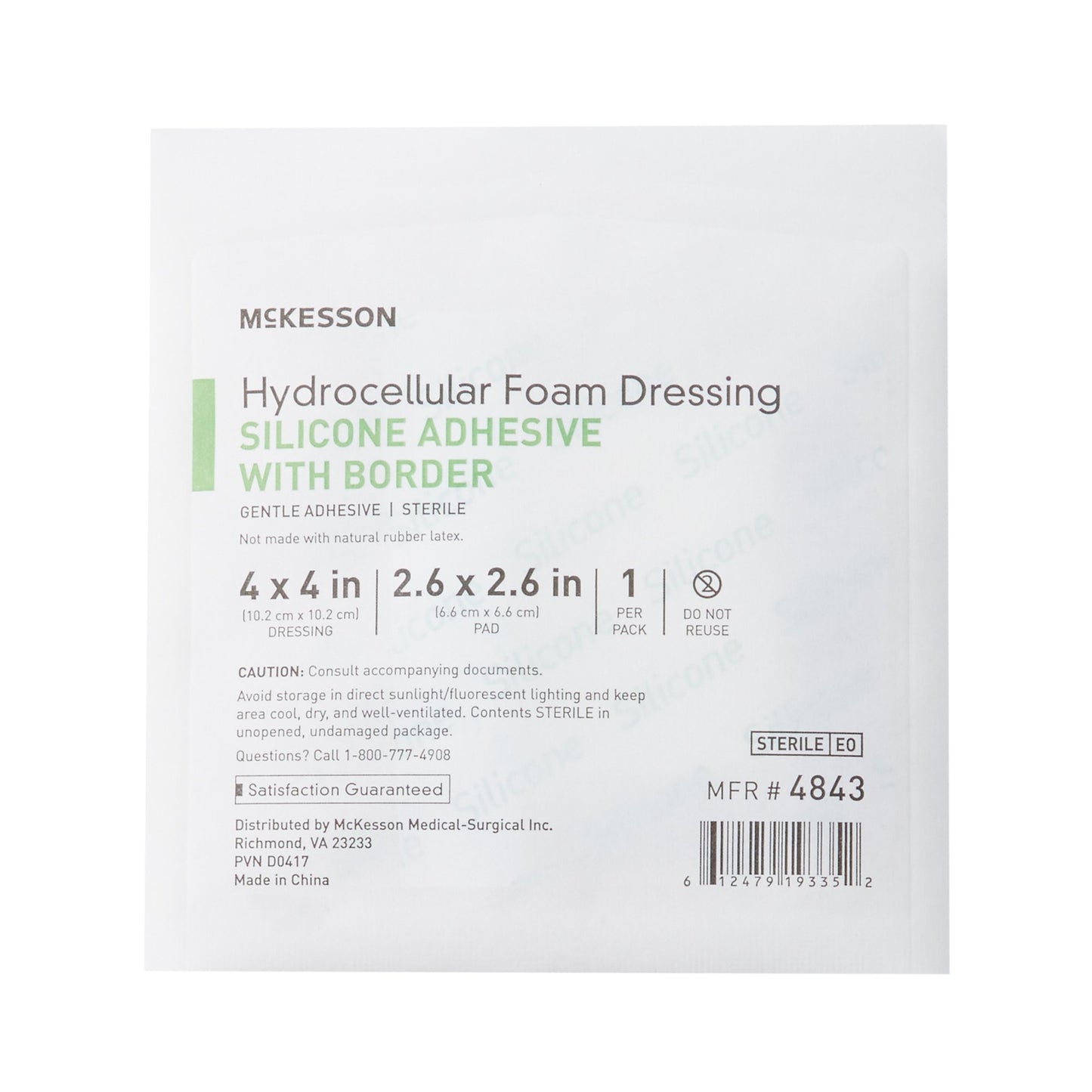 McKesson Silicone Adhesive with Border Silicone Foam Dressing, 4 x 4 Inch 4843