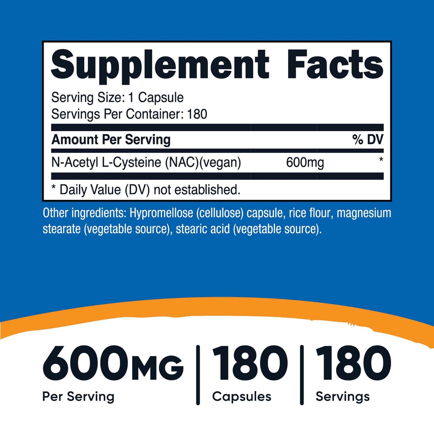 Dietary Supplement nutricost® Acetyl L-Cysteine NAC 600 mg Strength Capsule 180 Per Bottle NTC052101