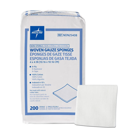 Gauze Sponge Medline 4 X 4 Inch 8-Ply NonSterile 200 per Pack - NON25408