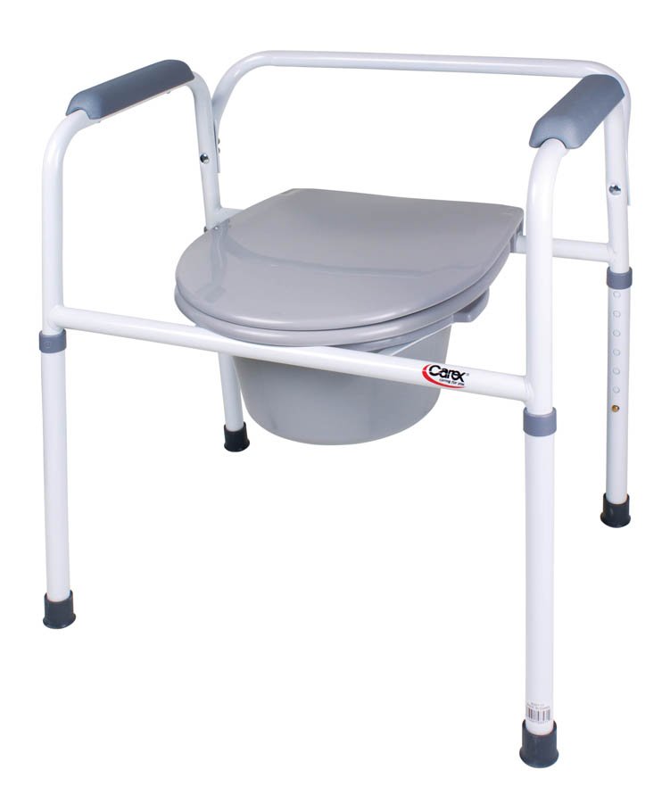 3-in-1 Commode Chair Carex® Padded Fixed Arms Steel Frame Back Bar 24-1/4 Inch Seat Width 250 lbs. Weight Capacity - FGB35711 0000