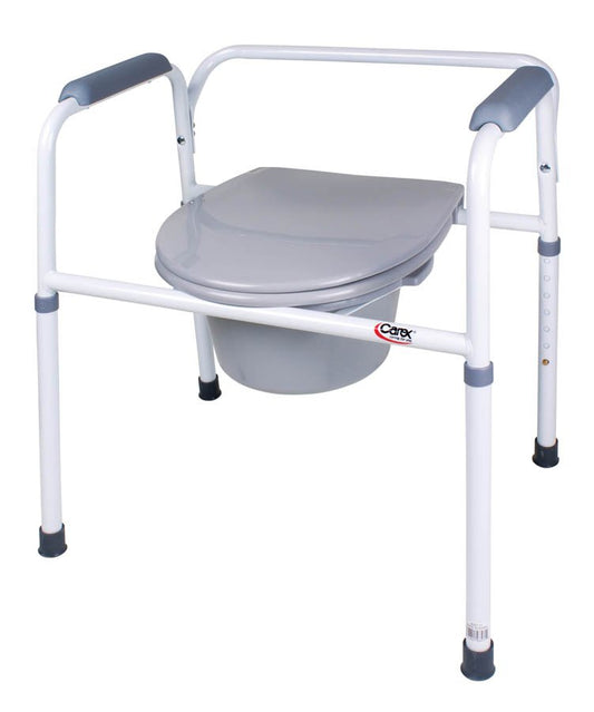 3-in-1 Commode Chair Carex® Padded Fixed Arms Steel Frame Back Bar 24-1/4 Inch Seat Width 250 lbs. Weight Capacity - FGB35711 0000