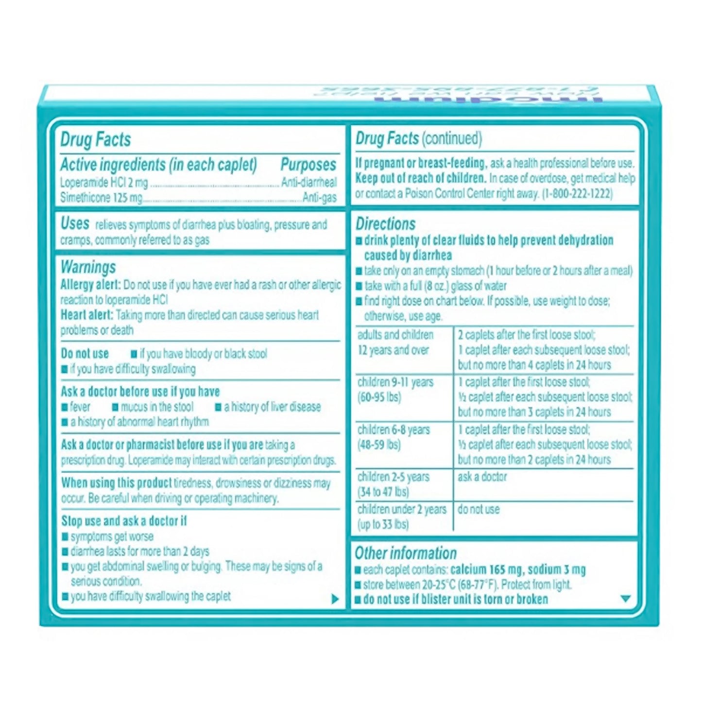 Anti-Diarrheal Imodium® Multi-Symptom 125 mg - 2 mg Strength Caplet 18 per Box - 50580033818