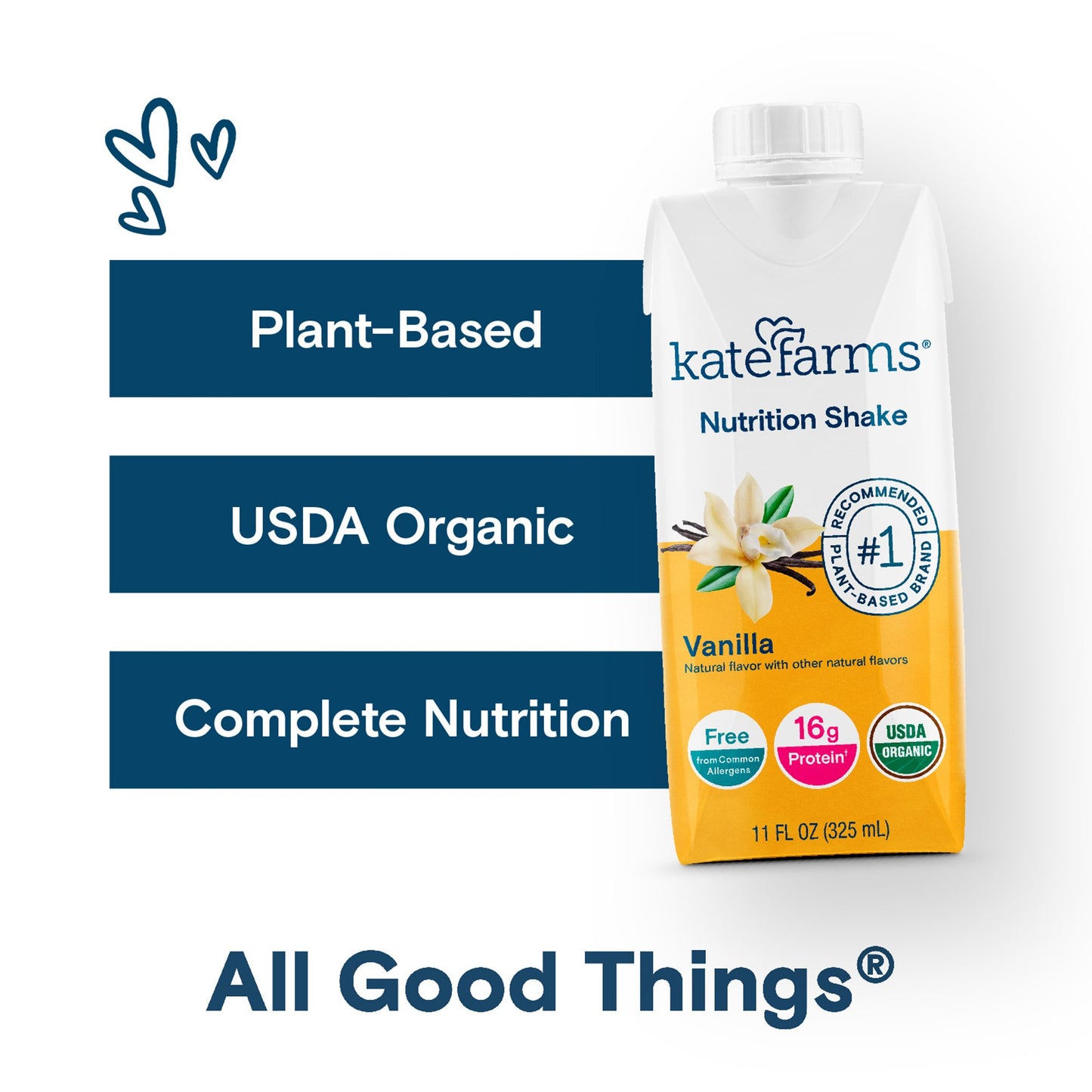 Kate Farms® Nutrition Shake, Vanilla, 11-ounce carton 811112030591