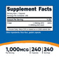 Dietary Supplement nutricost® Folic Acid (Vitamin B9) Folate 1,000 mcg Strength Capsule 240 Per Bottle NTC082101