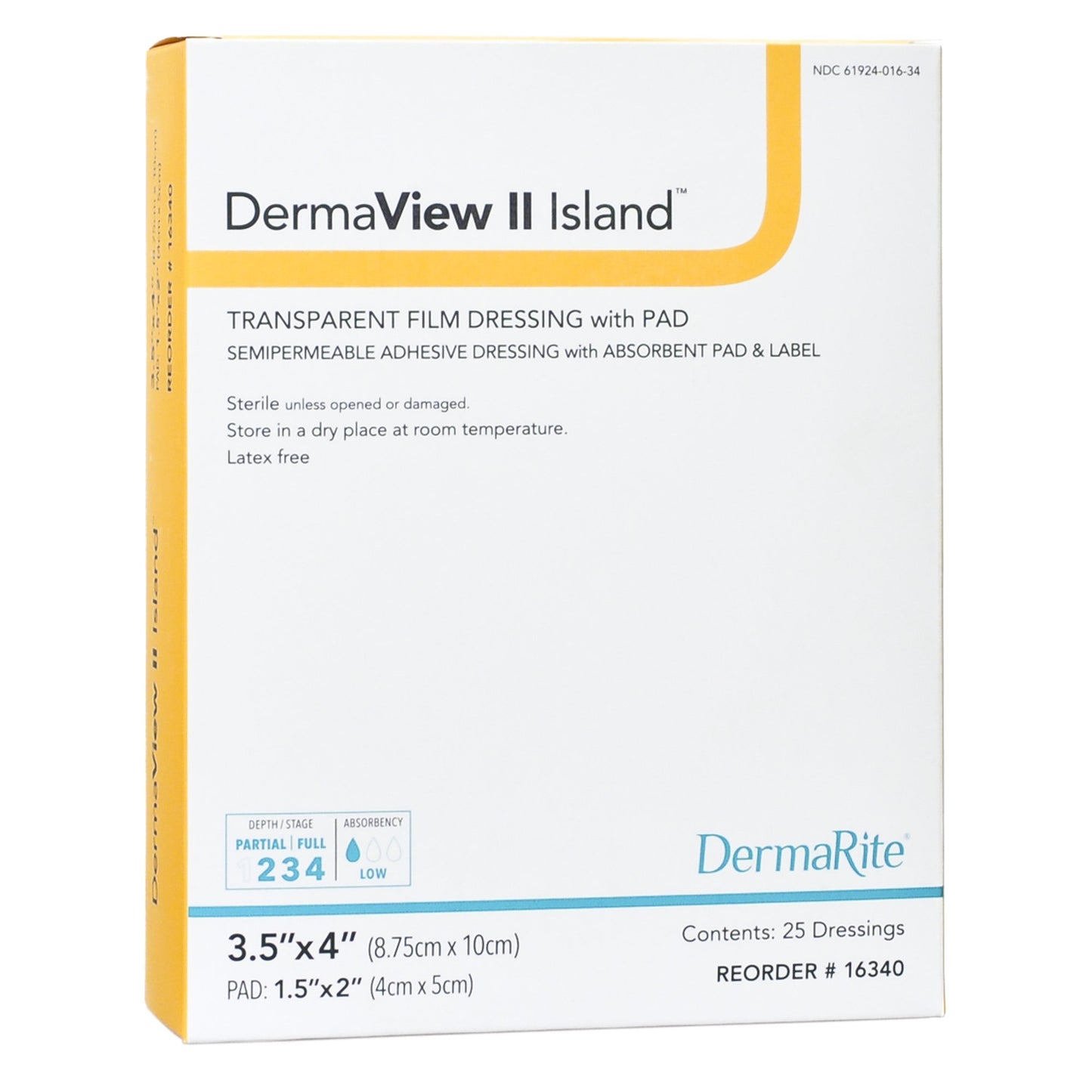DermaView II™ Island Transparent Film Dressing with Pad, 3½ x 4 Inch 16340