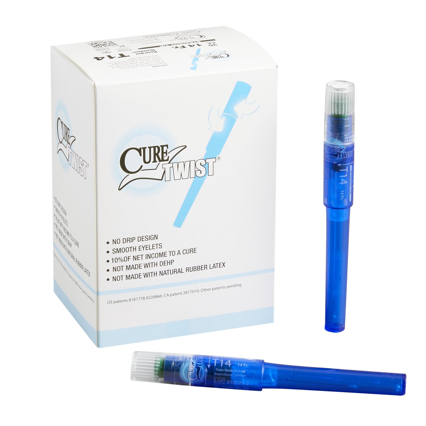 Cure Medical Cure Twist Female Intermittent Catheter, 14 Fr., Straight T14, Case of 300