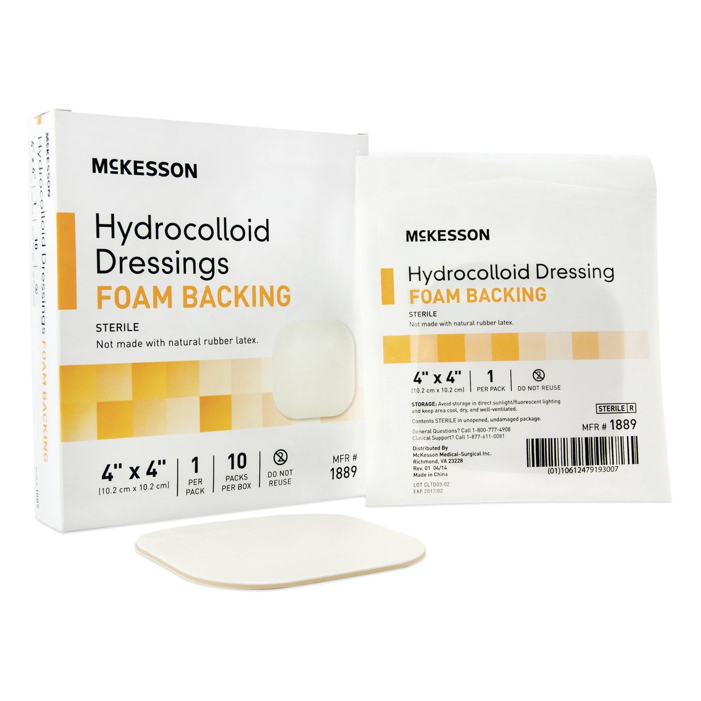 McKesson Hydrocolloid Dressing with Foam Backing, 4 x 4 Inch 1889