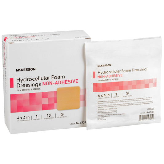 Foam Dressing McKesson 4 X 4 Inch Without Border Film Backing Nonadhesive Square Sterile - 16-4737