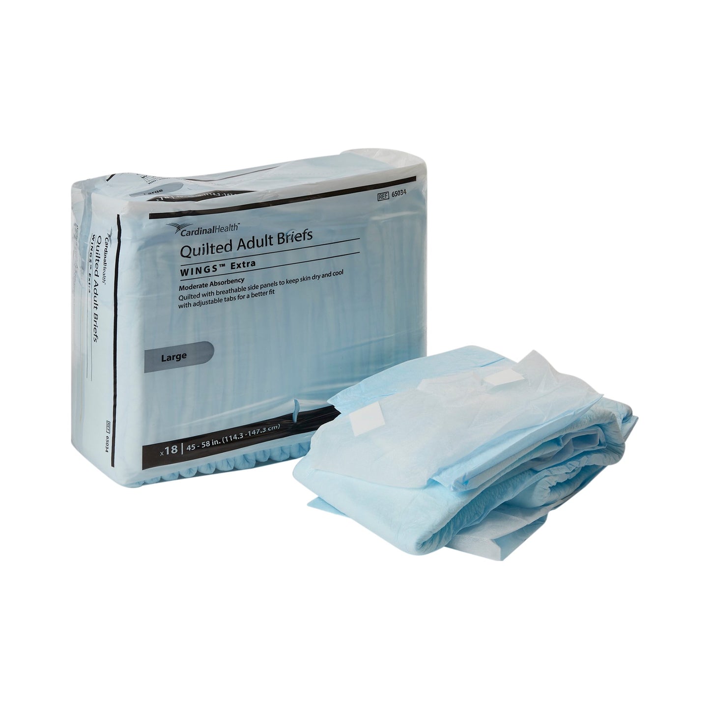 Unisex Adult Incontinence Brief Wings™ Extra Quilted Large Disposable Moderate Absorbency - 65034