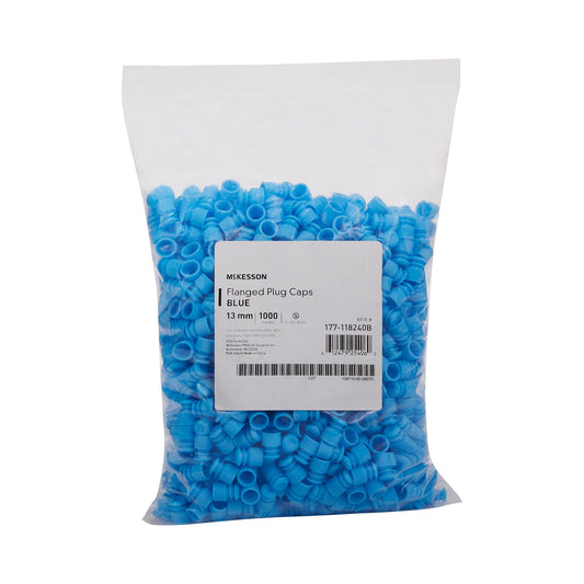 McKesson Tube Closure Polyethylene Flanged Plug Cap Blue 13 mm For Use with 13 mm Blood Drawing Tubes, Glass Test Tubes, Plastic Culture Tubes NonSter
