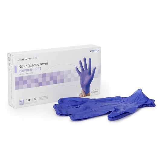 Exam Glove McKesson Confiderm® 3.0 X-Large NonSterile Nitrile Standard Cuff Length Textured Fingertips Blue Not Rated - 14-6N38EC