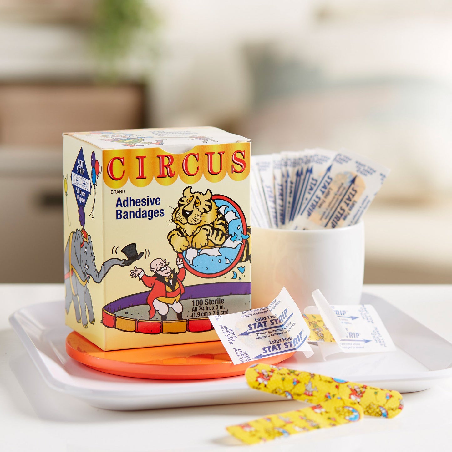 American® White Cross Stat Strip® Circus Kid Design Adhesive Strip, ¾ x 3 Inch 15600