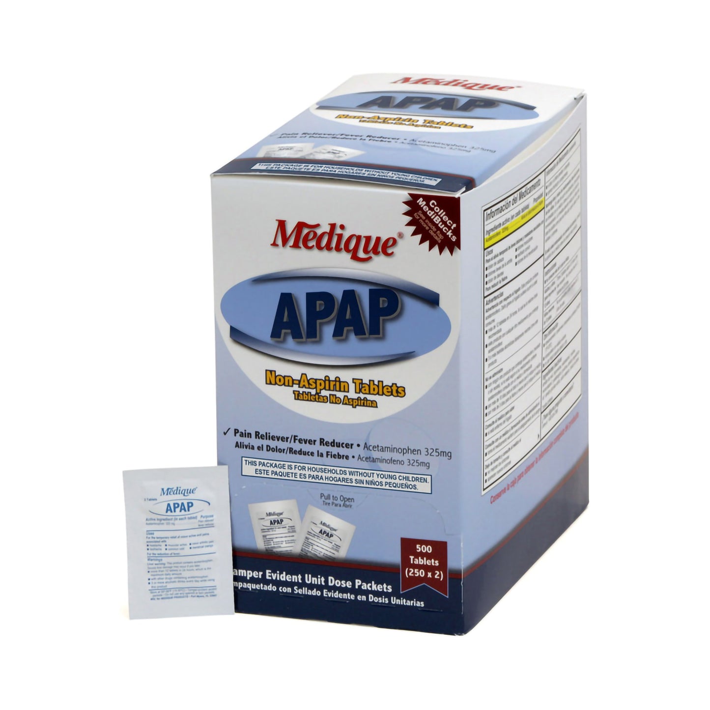 Pain Relief Medique® 325 mg Strength Acetaminophen Unit Dose Tablet 250 per Box - 14513
