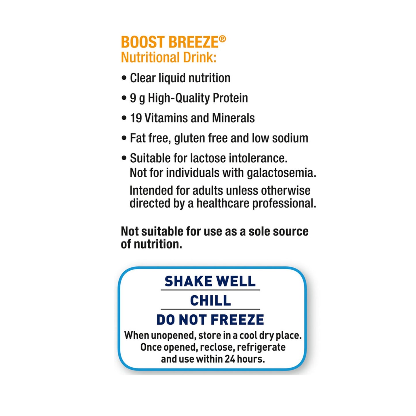 Boost Breeze® Orange Nutritional Drink, 8-ounce carton 00043900128016