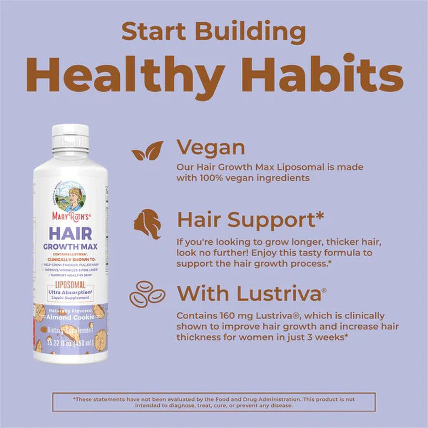 Mary Ruth's® Hair Growth Max Liposomal, Almond Cookie Flavor, 15.22-ounce Bottle LP-AD-HGM-CV-SF-16Z-UN-01