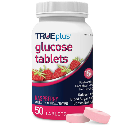 Glucose Supplement TRUEplus™ 50 per Bottle Chewable Tablet Raspberry Flavor - P1H01RS-50