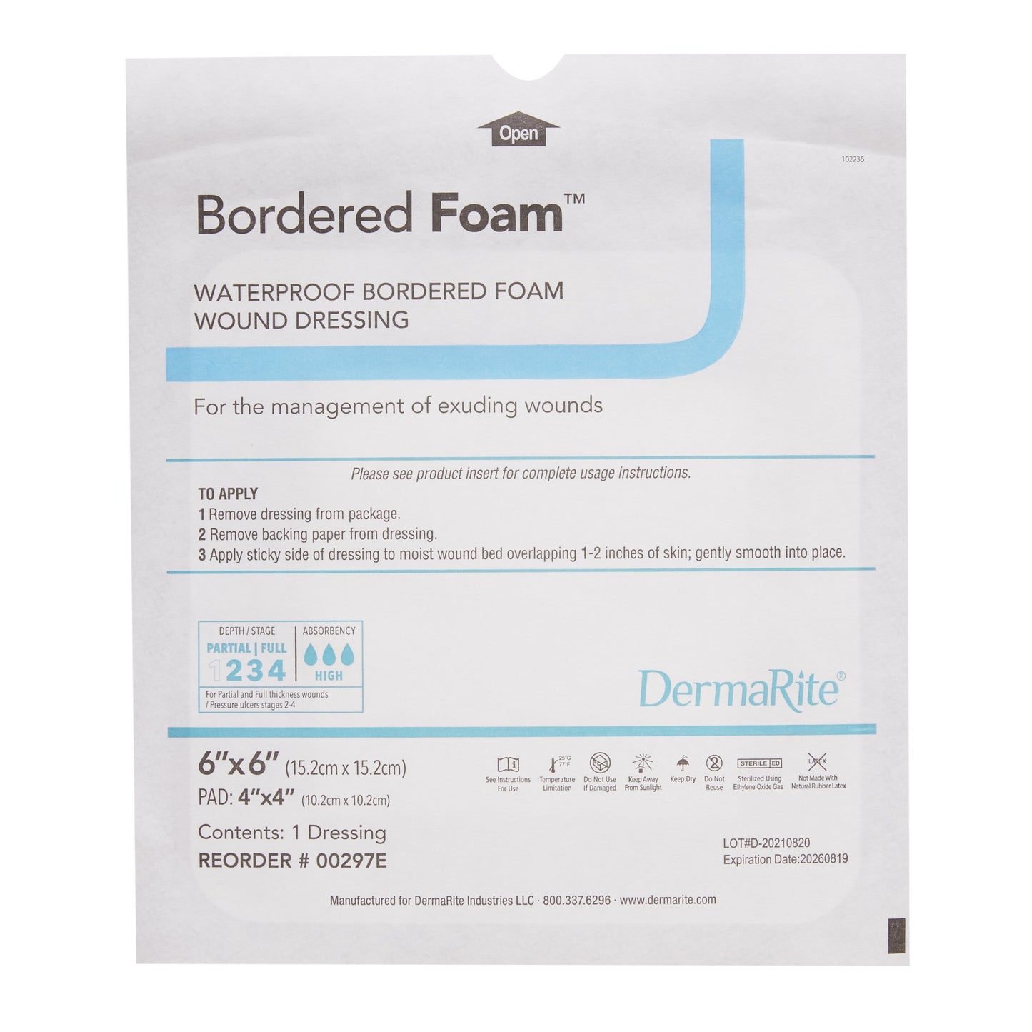 BorderedFoam® Adhesive with Border Foam Dressing, 6 x 6 Inch 00297E