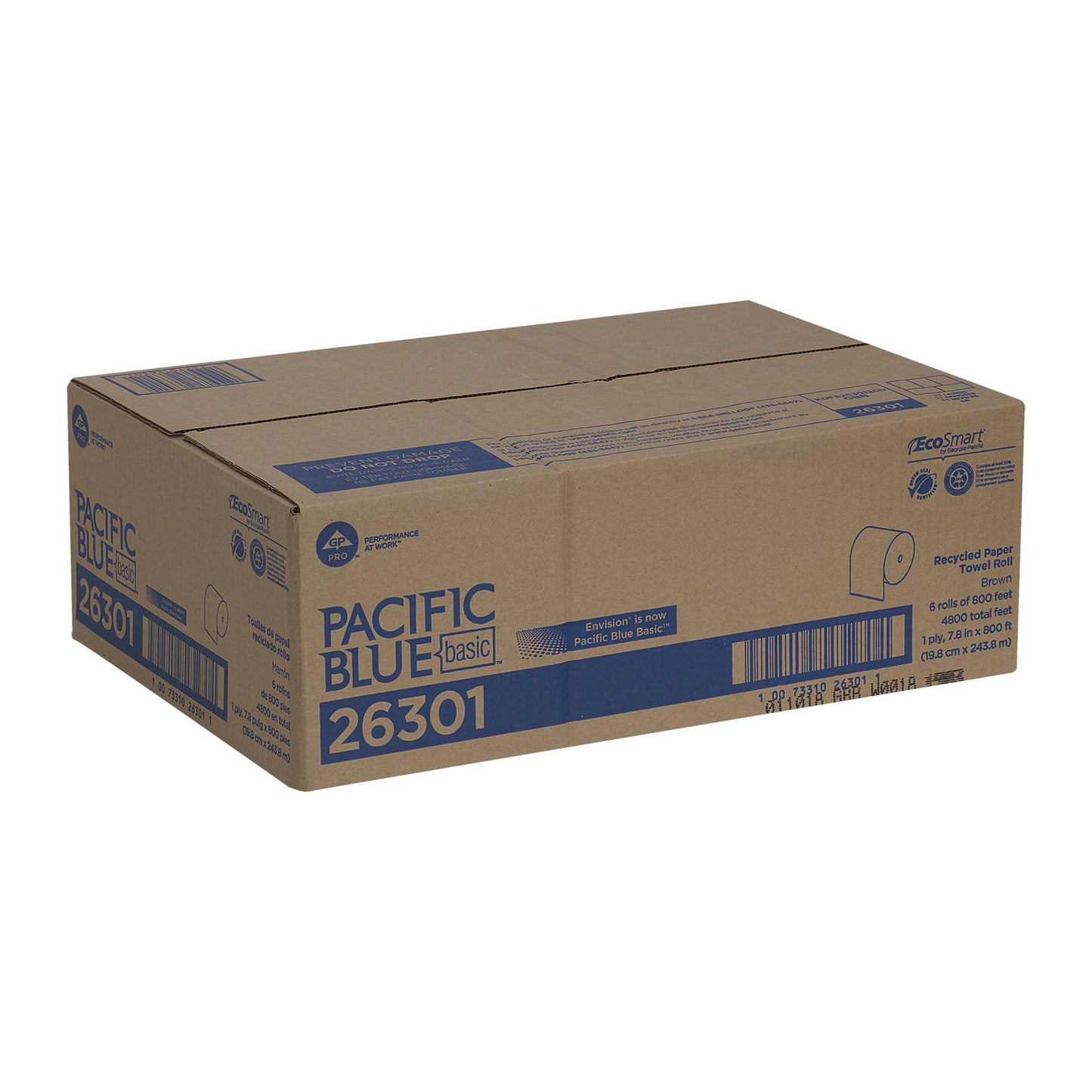 Pacific Blue Basic™ Brown Paper Towel, 7-7/8 Inch x 800 Foot, 6 Rolls per Case 26301