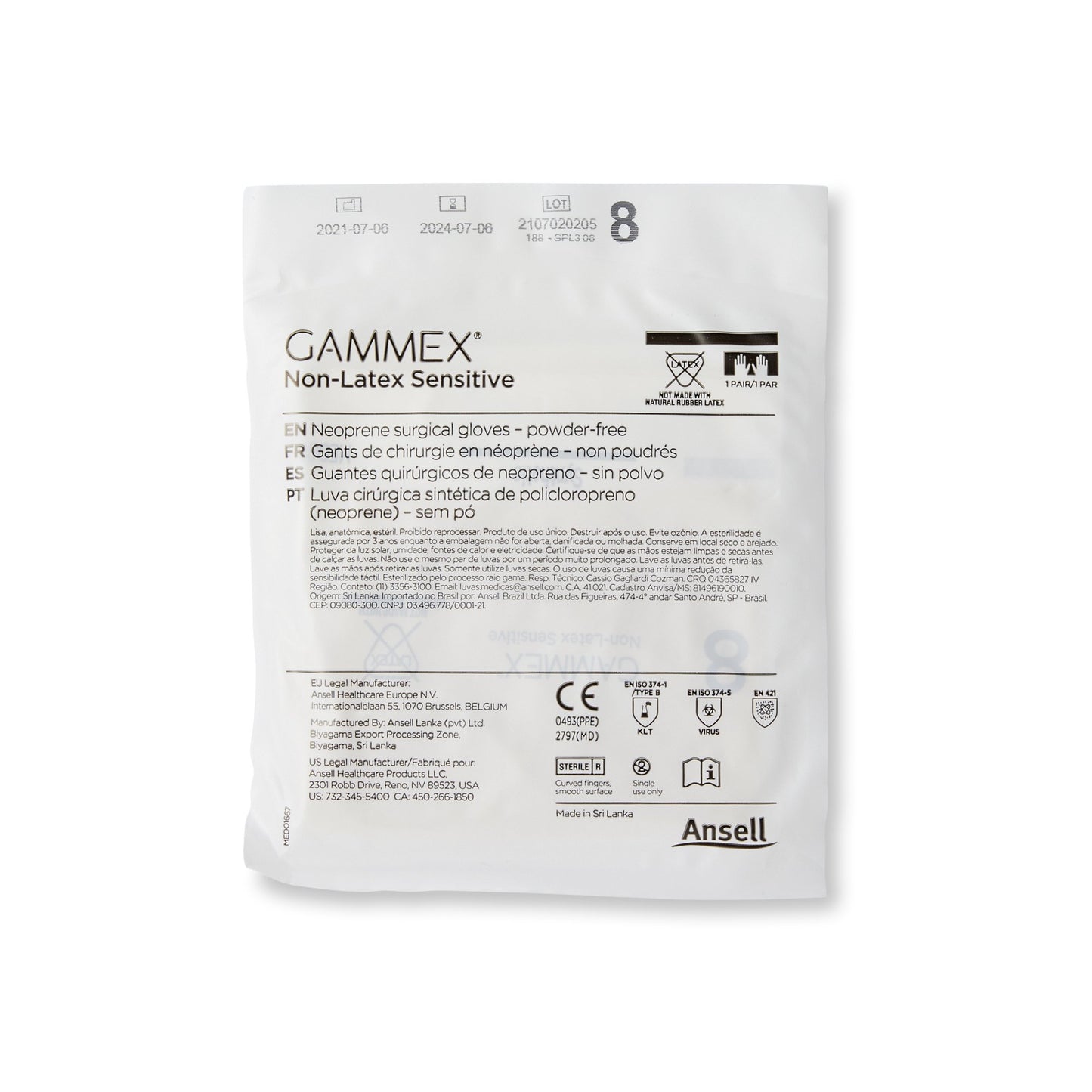 Gammex® Non-Latex Sensitive Polychloroprene Surgical Glove, Size 8, Cream 20277280