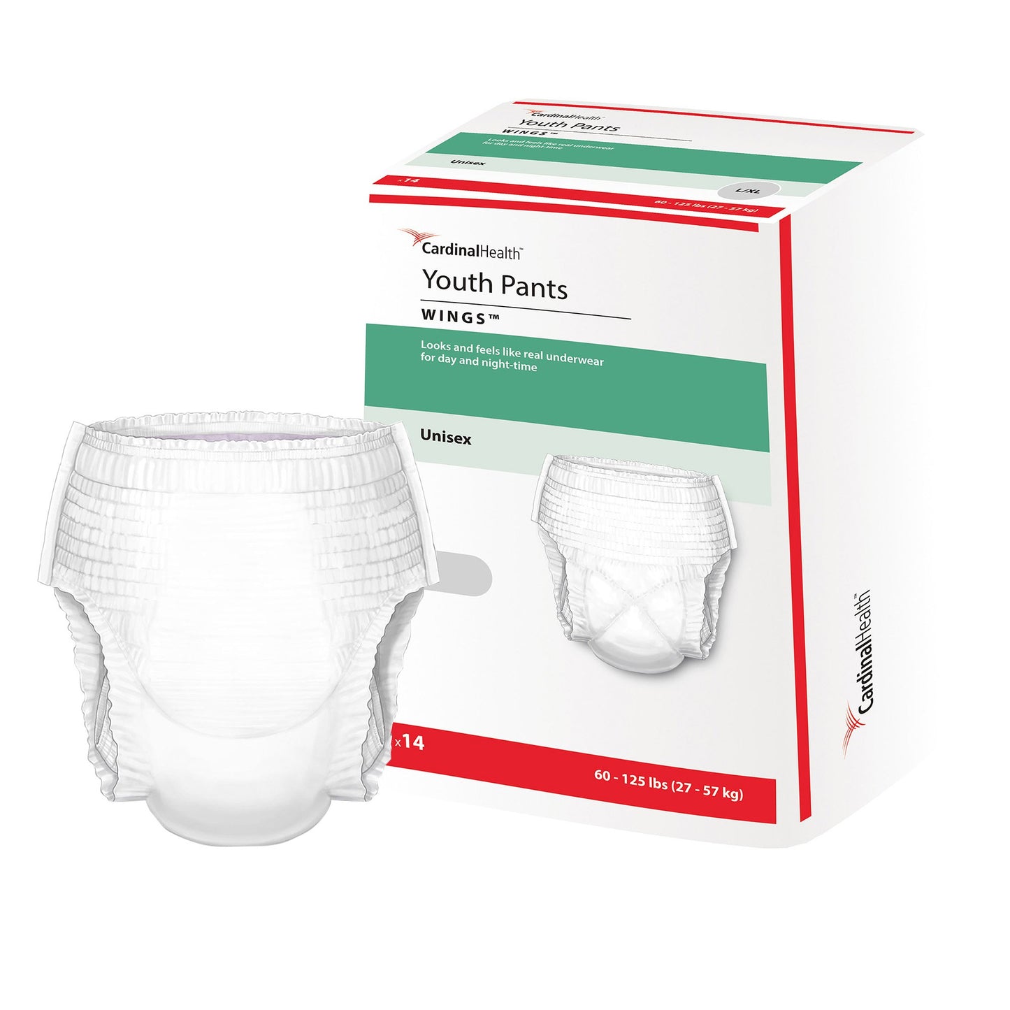 Unisex Youth Absorbent Underwear Cardinal Health™ Wings™ Pull On with Tear Away Seams Large / X-Large Disposable Heavy Absorbency - 70074A