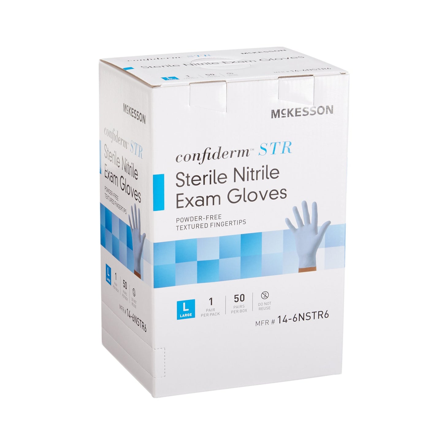 McKesson Confiderm® STR Nitrile Exam Glove, Large, Blue 14-6NSTR6