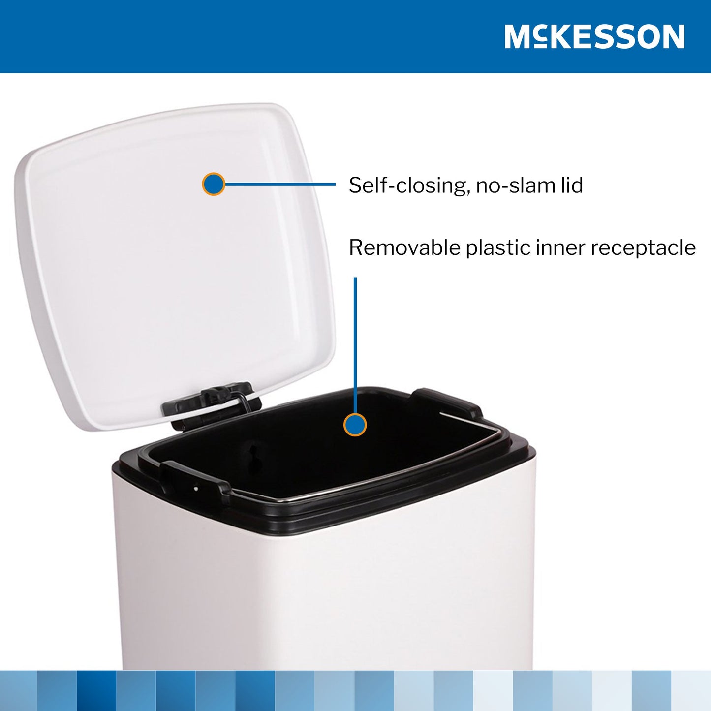 McKesson White Square Step-On Trash Can, 8 gallon 16-35266