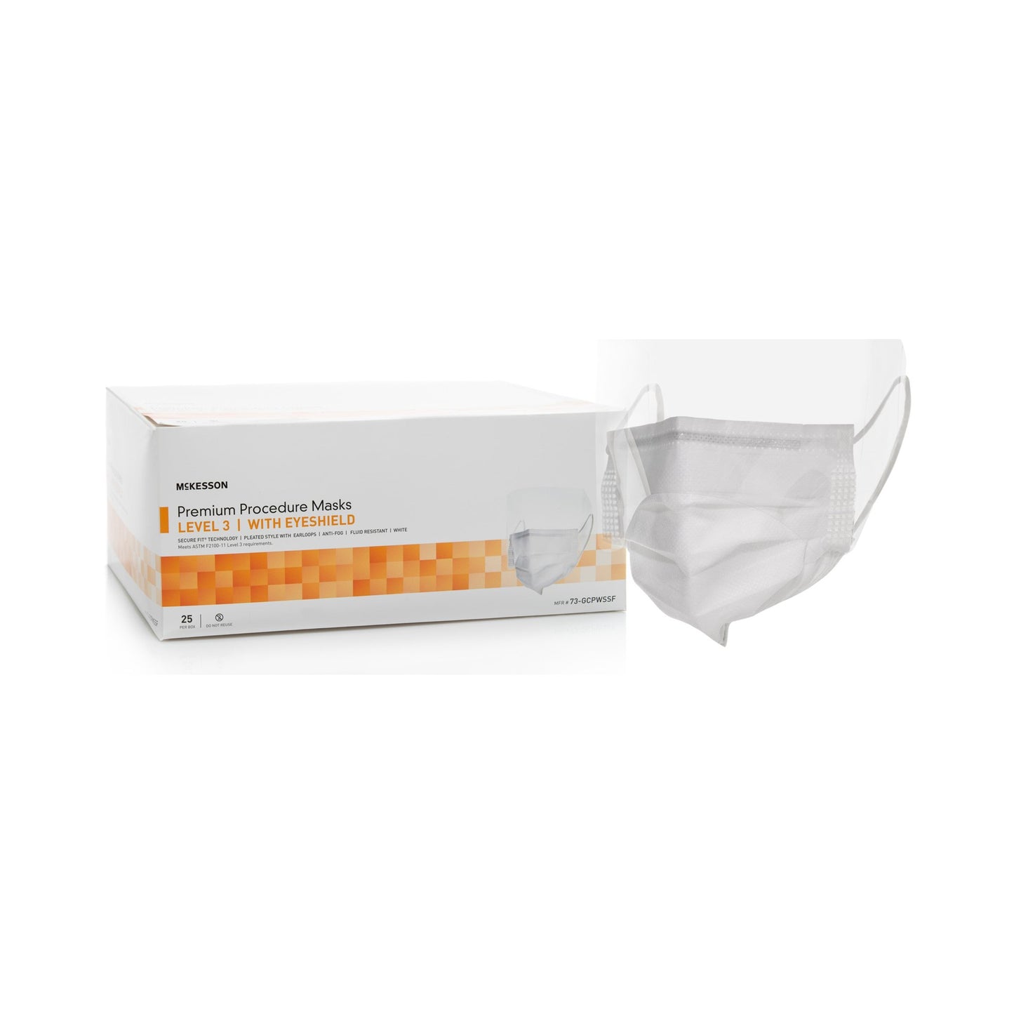 Procedure Mask with Eye Shield McKesson Anti-fog Strip ASTM Level 3 Earloops One Size Fits Most - 73-GCPWSSF