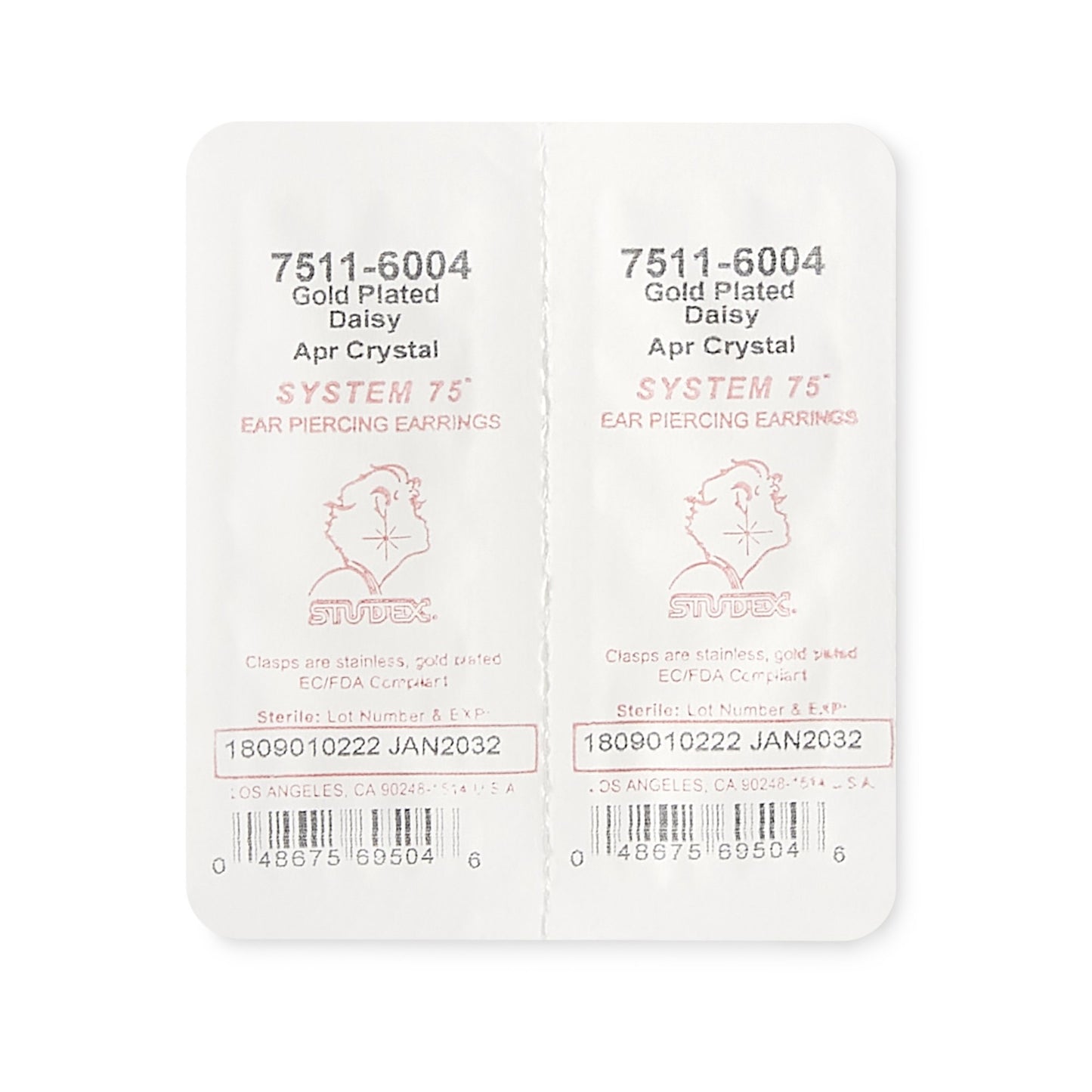 Ear Piercing Stud System 75™ 24K Gold Plated Stainless Steel Crystal April Birthstone Daisy Mount 126