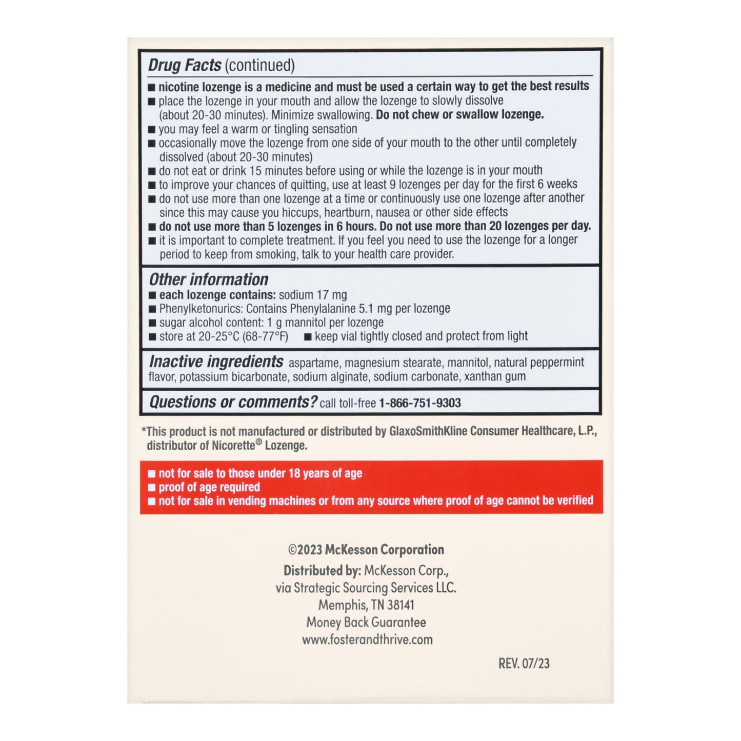 Foster & Thrive™ Nicotine Polacrilex Lozenges 2 mg (Nicotine) Mint 70677117601