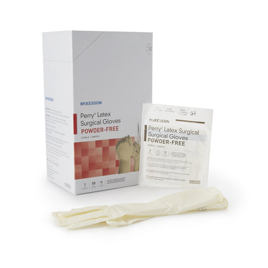 Surgical Glove McKesson Perry® Size 5.5 Sterile Latex Standard Cuff Length Smooth Cream Not Chemo Approved - 20-1055N