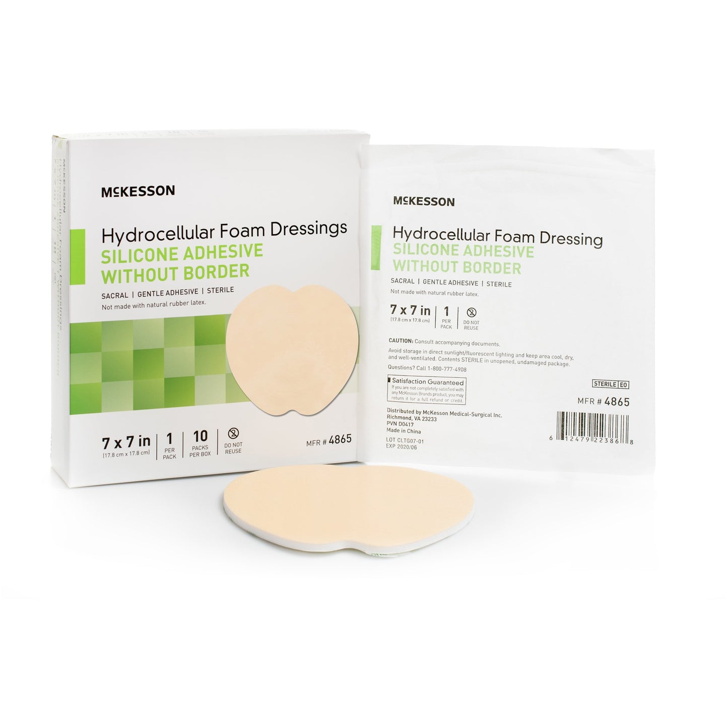 McKesson Hydrocellular Foam Dressing, Silicone Adhesive, w/o Border, 7 x 7 Inch 4865