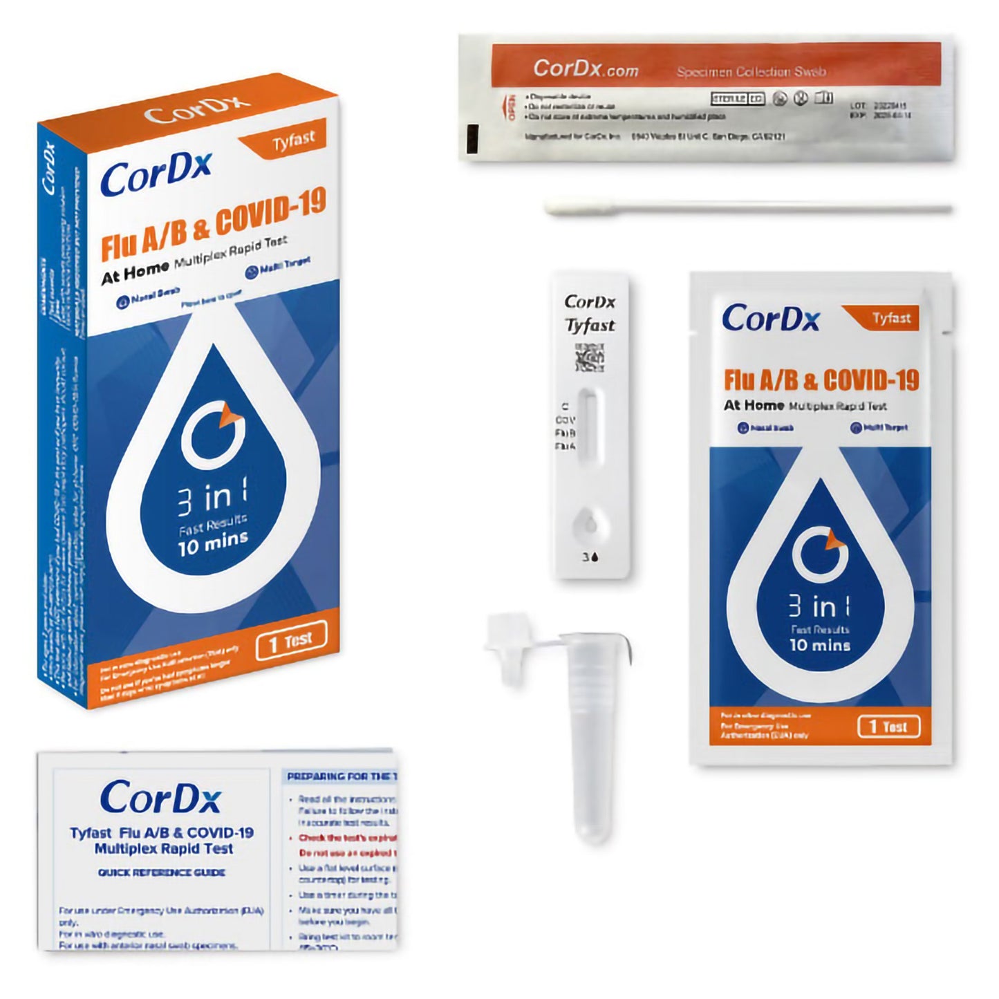 Respiratory Test Kit Tyfast Flu A/B & COVID-19 At Home Multiplex Rapid Test 1 Test per Kit ACT21002110