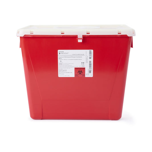 Sharps Container McKesson Prevent® Red Base 13-1/2 H X 17-3/10 W X 13 L Inch Vertical Entry 8 Gallon - 2266