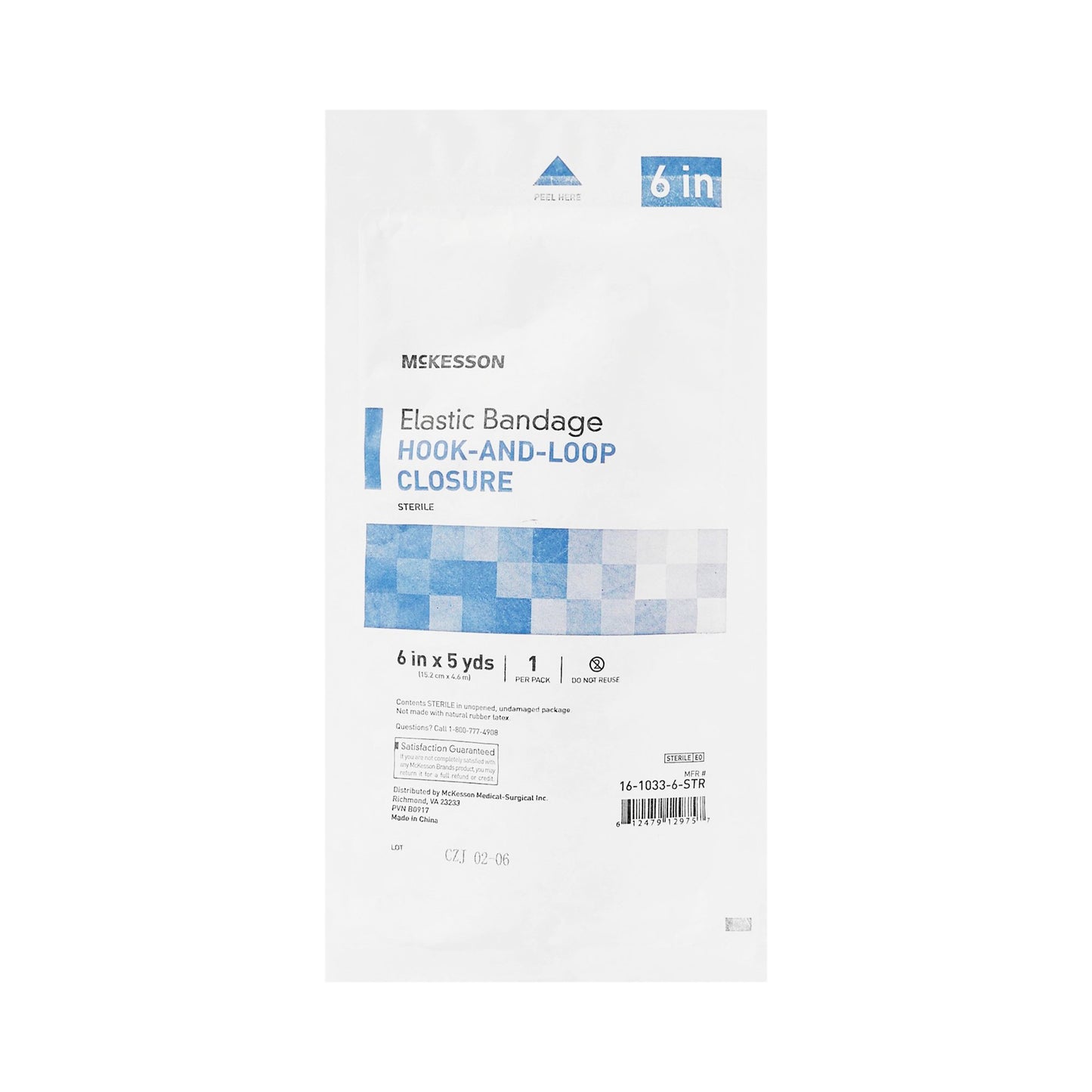 McKesson Hook and Loop Closure Elastic Bandage, 6 Inch x 5 Yard 16-1033-6-STR