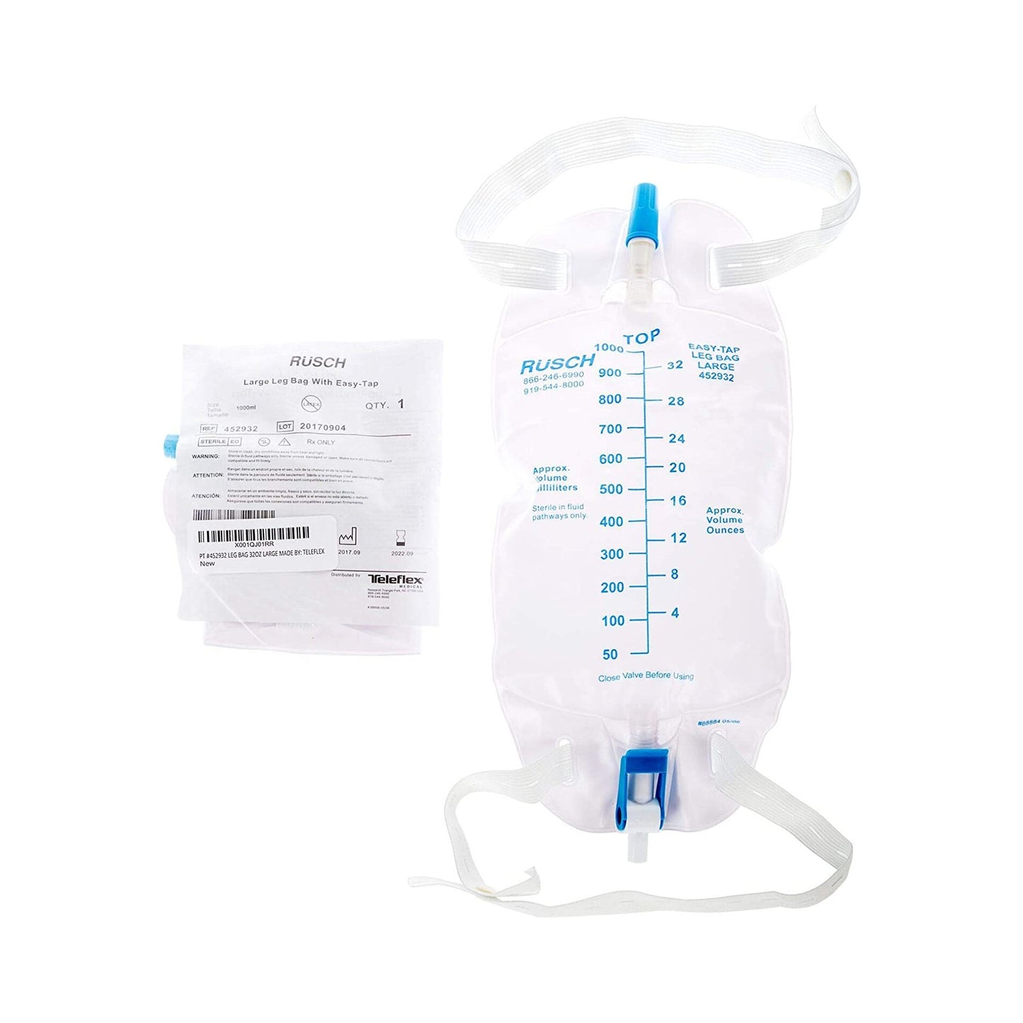 Teleflex LLC Easy Tap Urinary Leg Bag, 1000 mL 452932, Case of 48