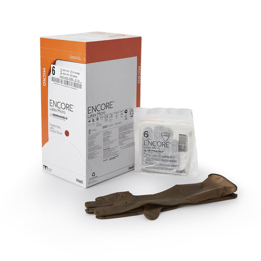 Surgical Glove ENCORE® Latex Micro Size 6 Sterile Latex Standard Cuff Length Micro-Textured Brown Chemo Tested - 5787001